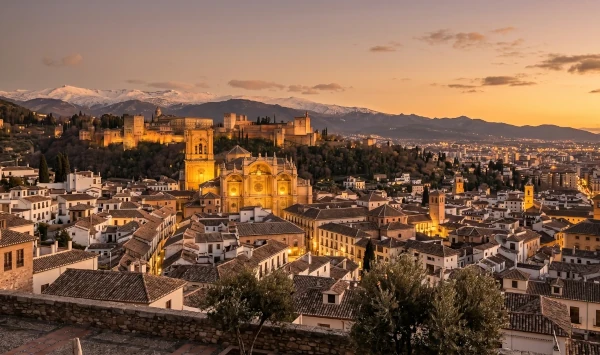 Granada de noche con la Alhambra iluminada